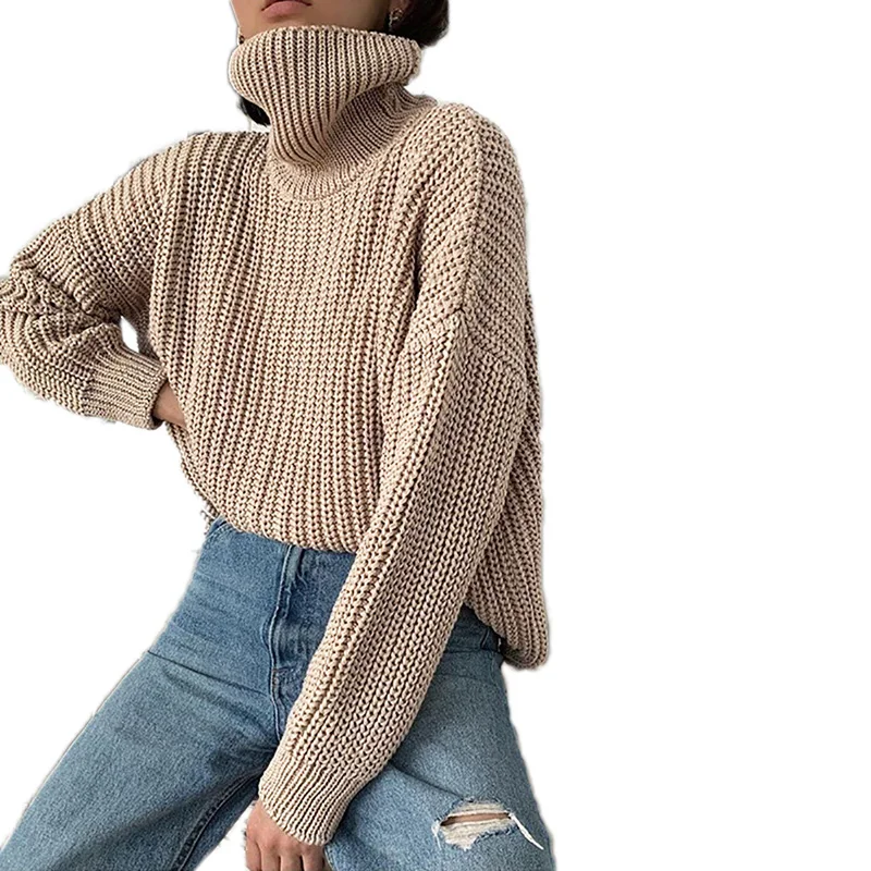 

Зимний вязаный свитер с длинным рукавом, пуловер, Женская свободная водолазка, однотонный топ, Женский Осенний Повседневный джемпер, Новинк...