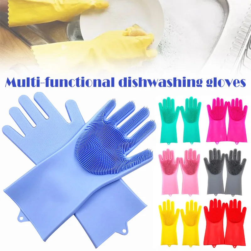 

Magic Dishwashing Gloves Silicone Scrubber Non-slip Dishes Washing Kitchen Glove for Household Cleaning OCT998