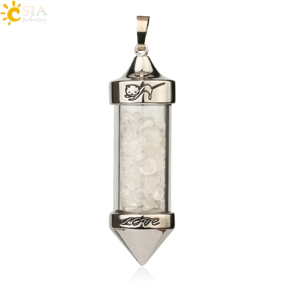 White Crystal Csja желая Подвески с флаконами ожерелья натуральный камень Гравий в форме пули кулон Романтическая любовь юбилей подарок для женщин G184 - Окраска металла: White Crystal