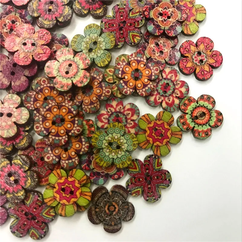 

50pcs Flower Wood Buttons, 2 Holes Round Flower Buttons Vintage Buttons for DIY Sewing Craft Decorations