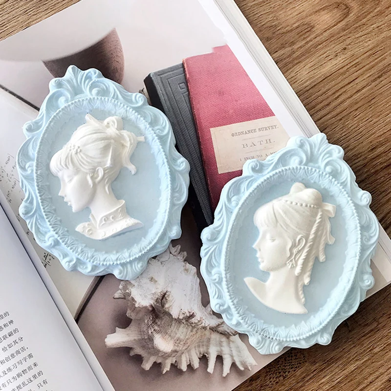 Pretty Girl Portrait Cake Chocolate Silicone Mold Woman Head Aroma Wax Mould Mirror Photo Frame Plaster Molds