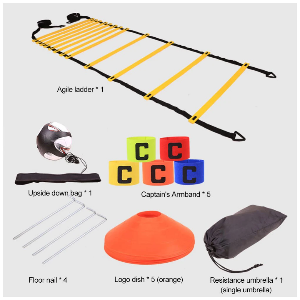 

18Pcs Football Training Accessories Agility Training Ladder Kits Fitness Band Sign Discs Resistance Parachute Set