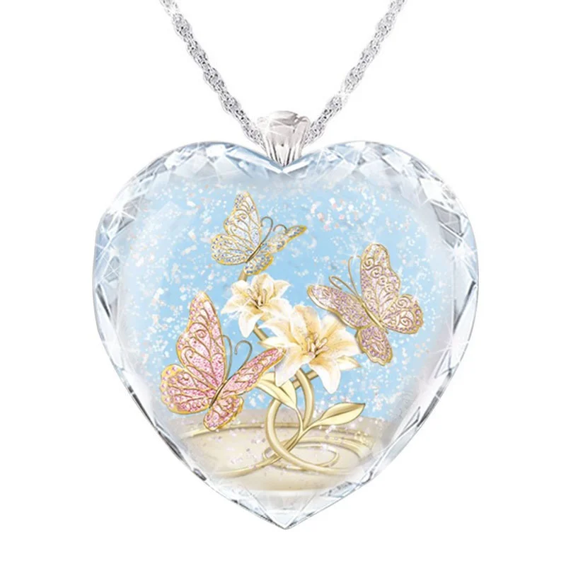 

Transparent Crystal Glass Butterfly Flower Pattern Women Necklace Pendant Elegant Women Luxury Jewelry Girls Birthday Gifts