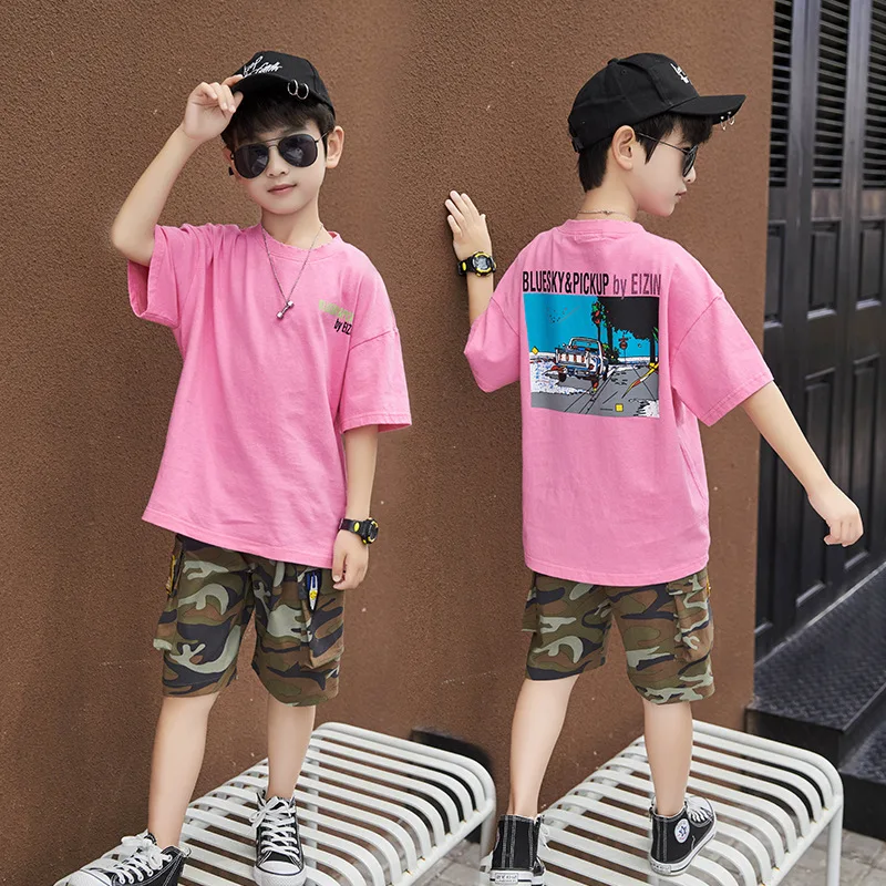 New Slim Spring Summer Kids Clothes Suit Boys T-shirt+ Shorts 2pcs/Set Kids Teenage Top Sport Children's Day Gift Formal
