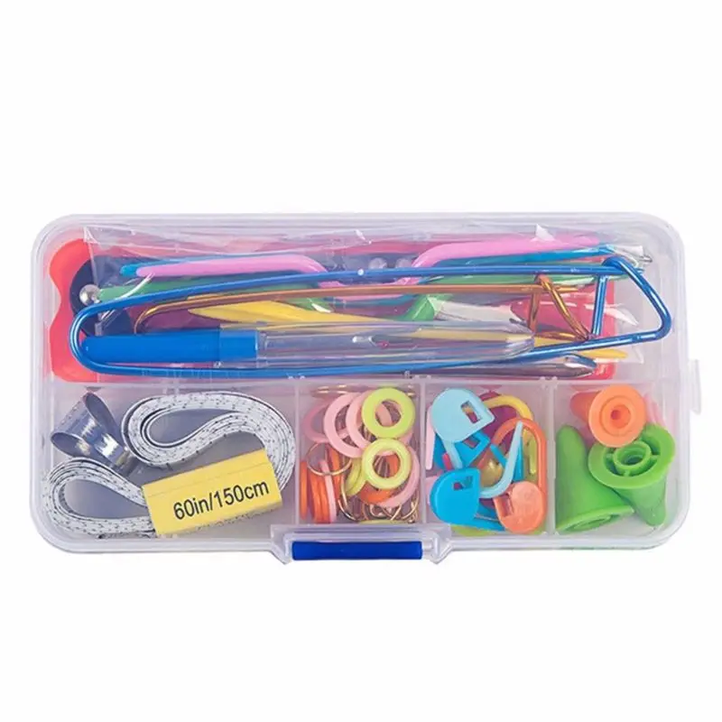 

Household DIY Craft Knitting Needles Tools Set Crochet Hooks Clip Stitch Markers Scissors Thimble Sewing Accessories
