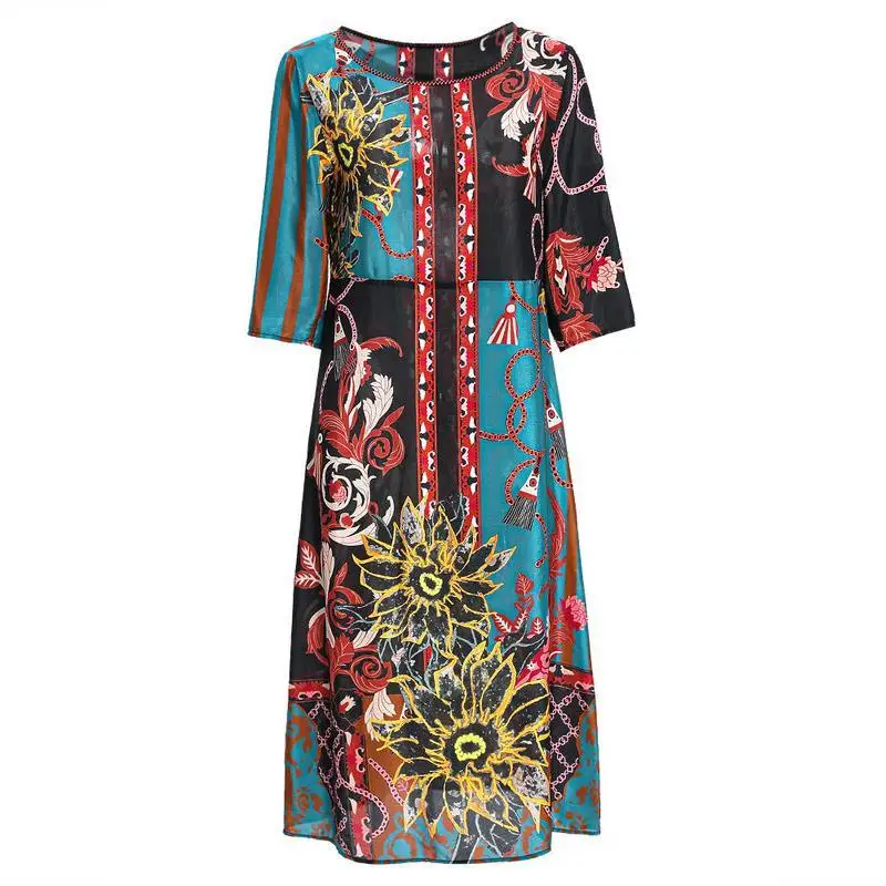 

Heavy Mulberry Silk Print Dress Big Brand 2021 New Real Silk Bohemian Dress