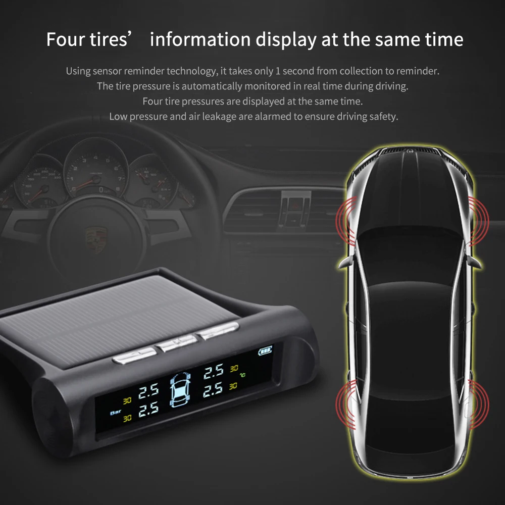 Система контроля давления в шинах TPMS Универсальная беспроводная с 4 внешними датчиками отображение давления и температуры в реальном времени