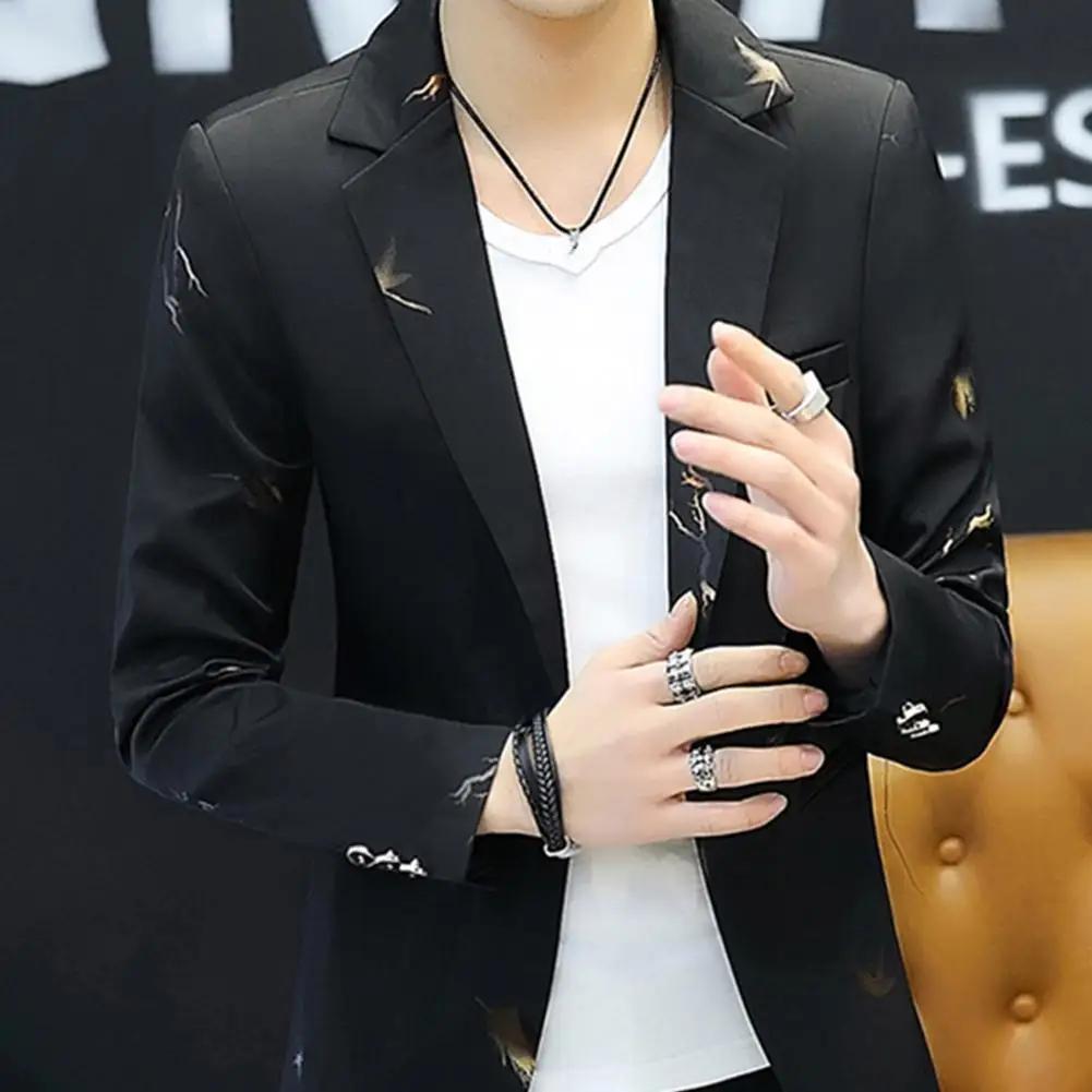 Модный мужской пиджак с длинным рукавом и отложным воротником на одной пуговице |