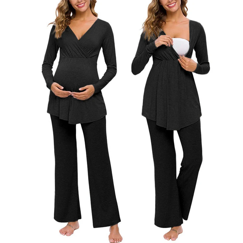 

Women Maternity Long Sleeve Nursing Baby T-shirt Tops+Pants Pajamas Set Suit koszula do karmienia pyjama allaitement pregnant