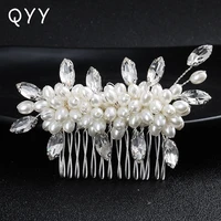 qyy wedding accessories handmade pearl hair combs bridal hair jewelry for women rhinestone headwear sliver color bridesmaid gift