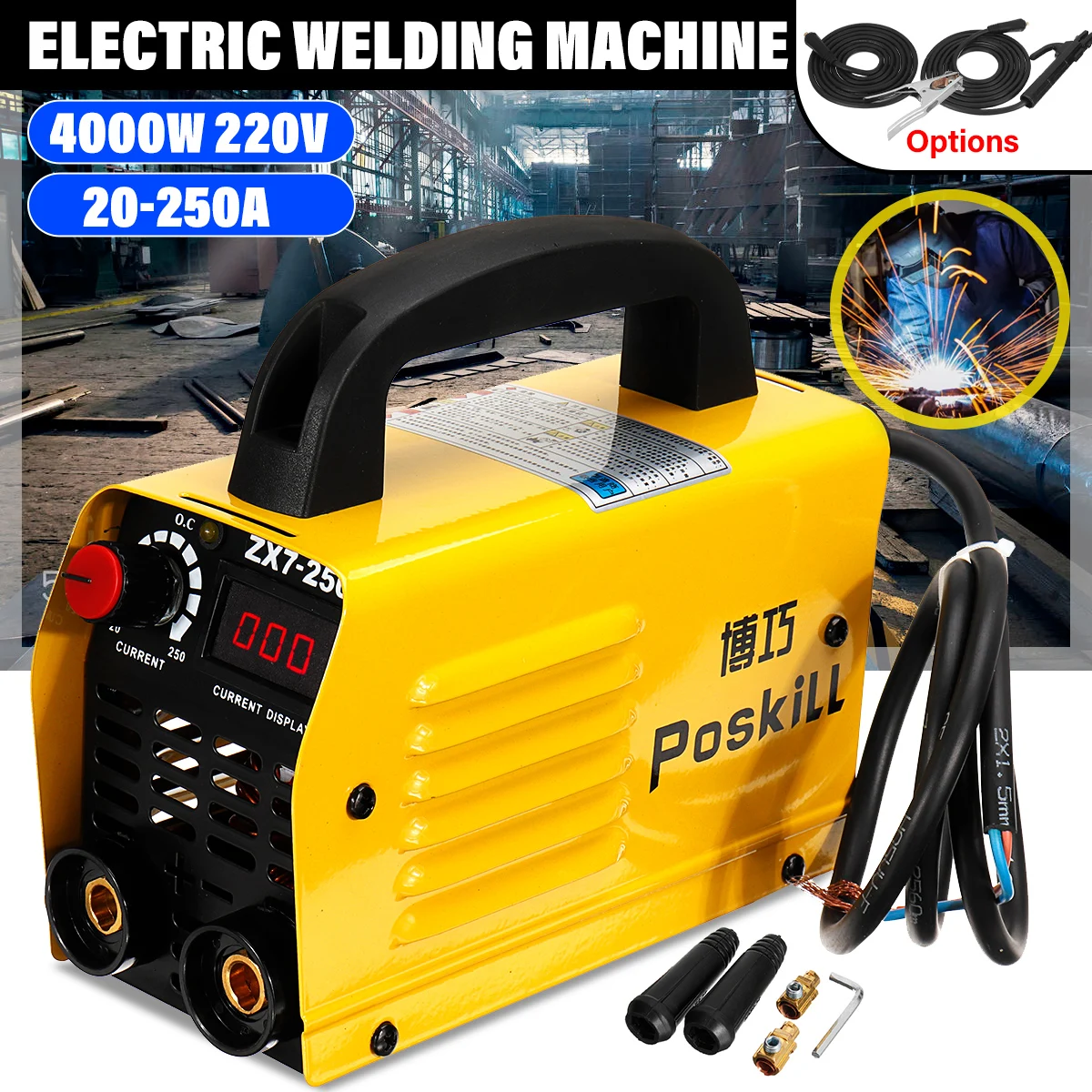 

ZX7-250 4KW Portable Inverter Arc Electric Mini Welding Machine 20A-250A LCD Adjustable MMA Welder Welding Working 3M Cable 220V