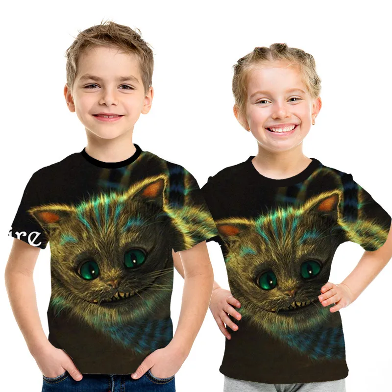 picture color Вечерние топы для маленьких девочек с рисунком кота, летние футболки с короткими рукавами для мальчиков и девочек, Повседневная футболка, одежда для малышей 3, 4, 5, 6, 7, 8 лет - Цвет: picture color