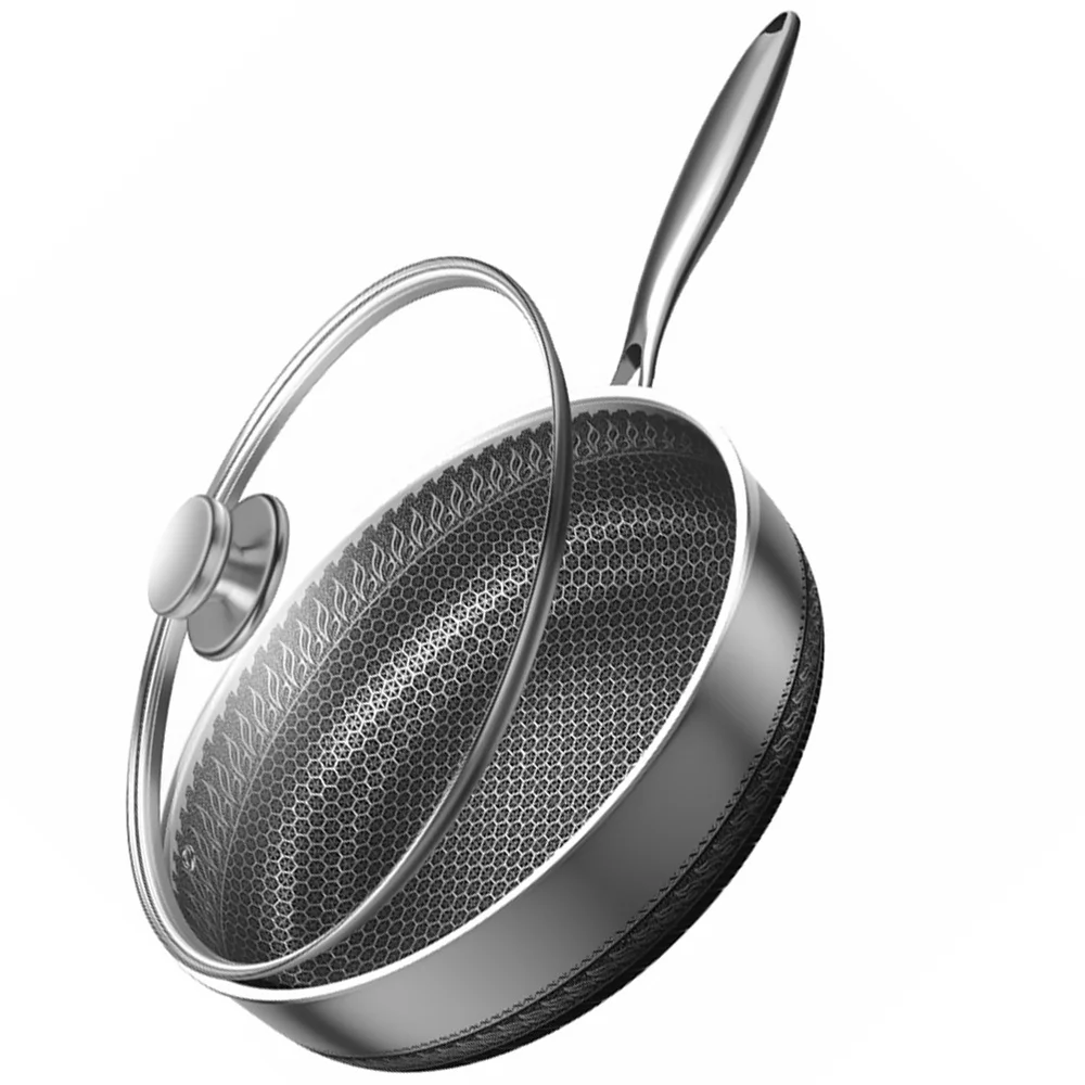 

1Pc Stainless Steel Frying Pan Non Stick Pan Kitchen Cookware with Lid