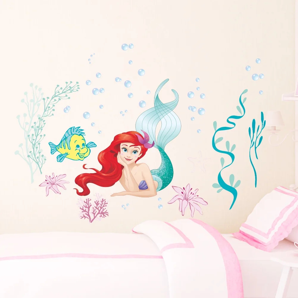 

Original Disney Children's Bedroom Bathroom Wall Stickers Kindergarten Stickers Cartoon Mermaid Removable wall decoration