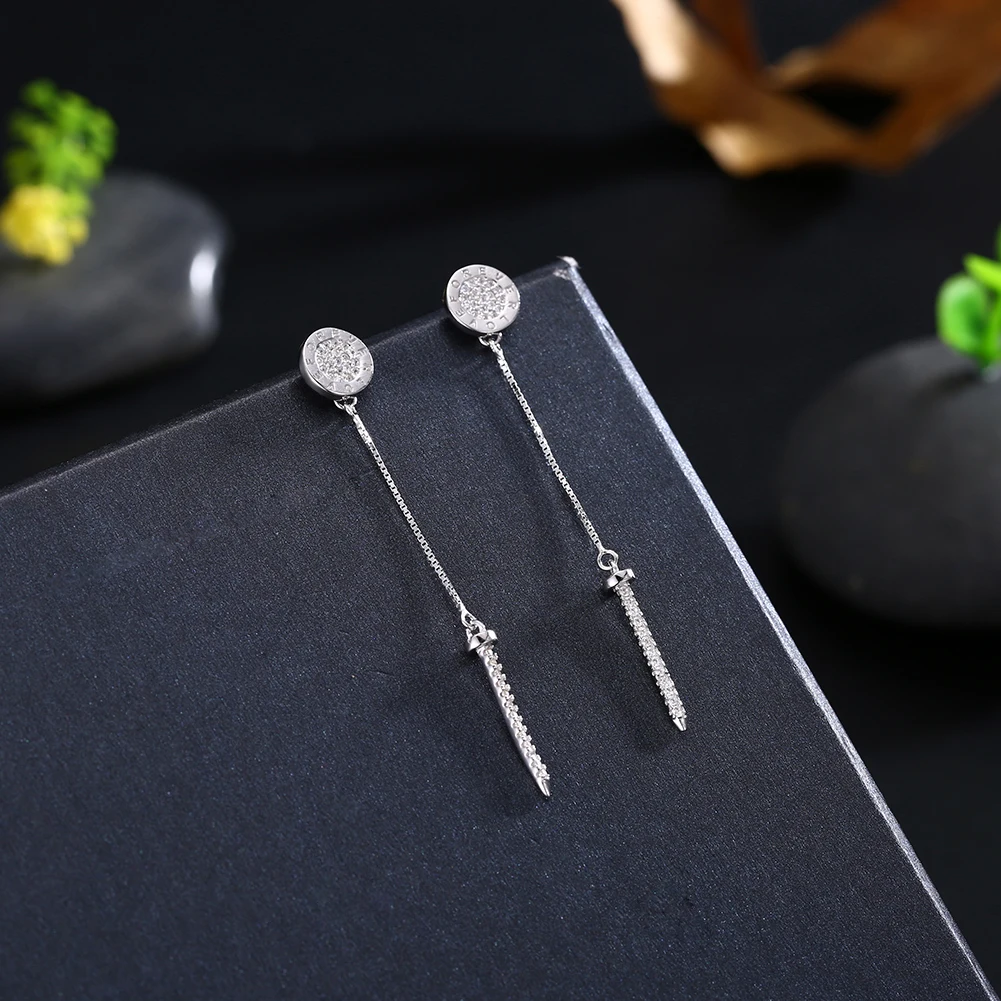 

LEKANI 925 Sterling Silver Drop Earrings For Women 5A Clear Cubic Zirconia Long Earring Anniversary Fine Jewelry New Listing