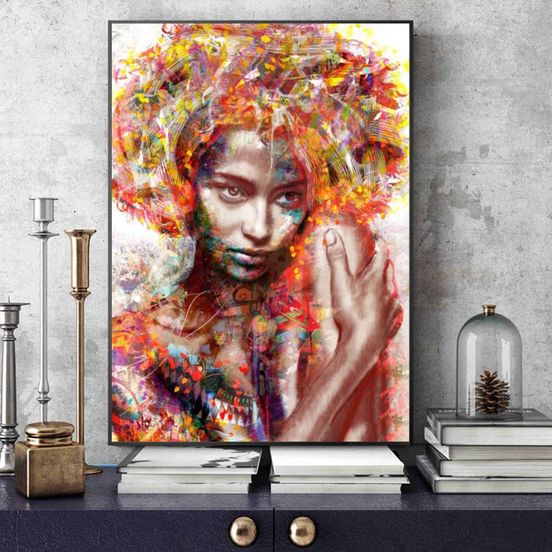 

African Art Woman Portrait of Canvas Paintings on The Wall Art Posters and Prints Abstract Graffiti Art Pictures Home Decoration