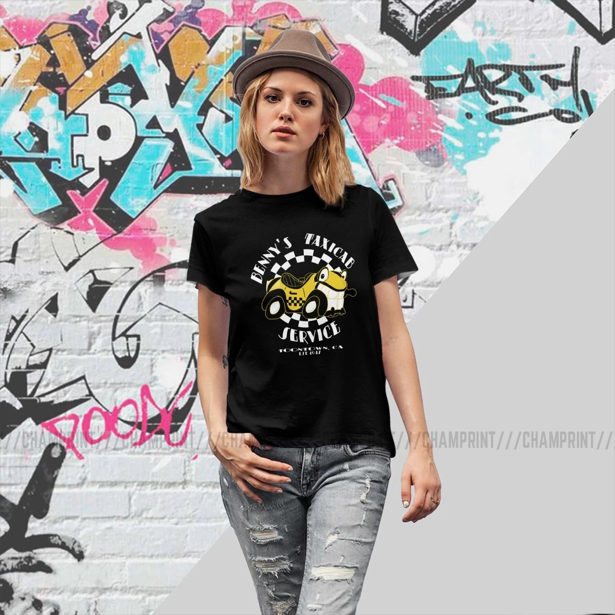 Women's Benny's Taxicab Service T-shirts Who Framed Roger Rabbit T Shirt Aesthetic Tops Tees Round Neck Hipster Female Clothes |