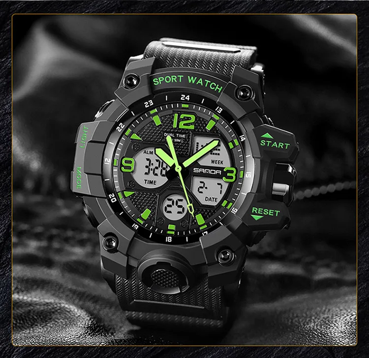 SANDA Fashion Outdoor Sport Watch Luxury Digital Wristwatch Luminous Display Waterproof Shockproof Clock Men's Sports Watches