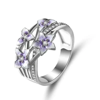 ladies zircon ring violet flower luxurious crystal ring for women fashion glamour engagement ring female jewelry accessories