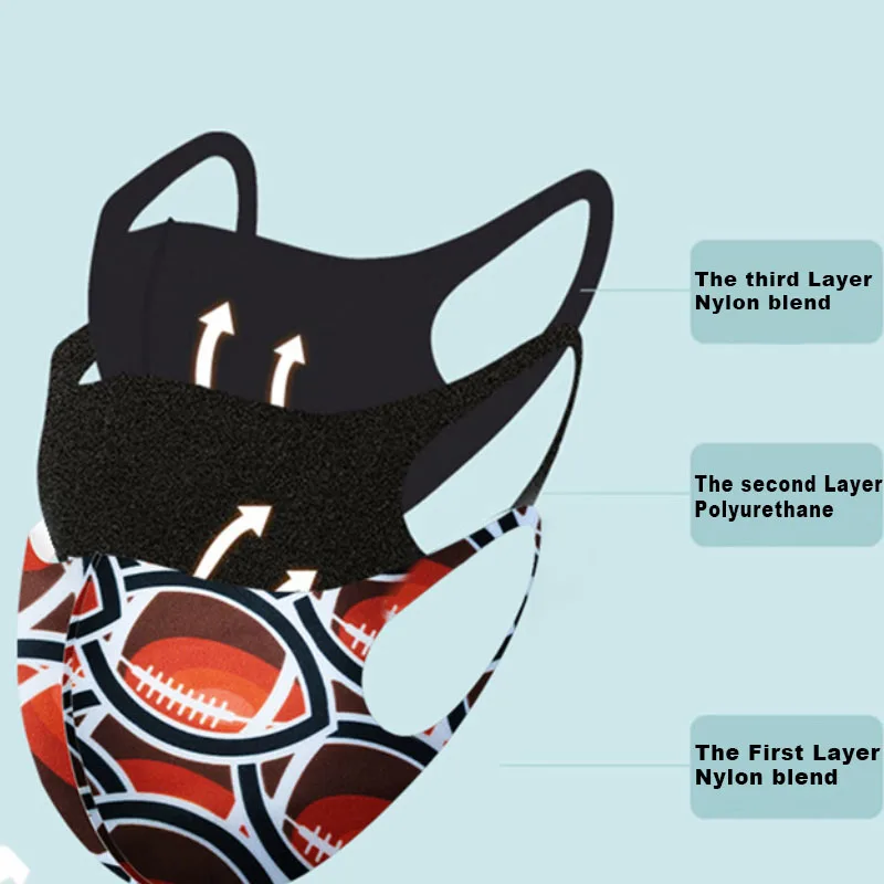

2/10Pcs Rugby Volleyball Print Dust Mask Flower Design Autumn Fashion Ice Silk Cotton Adult Disposable Washable Reusable Mask