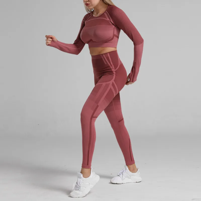 Бесшовный Женский комплект для йоги одежда спортзала леггинсы фитнеса +