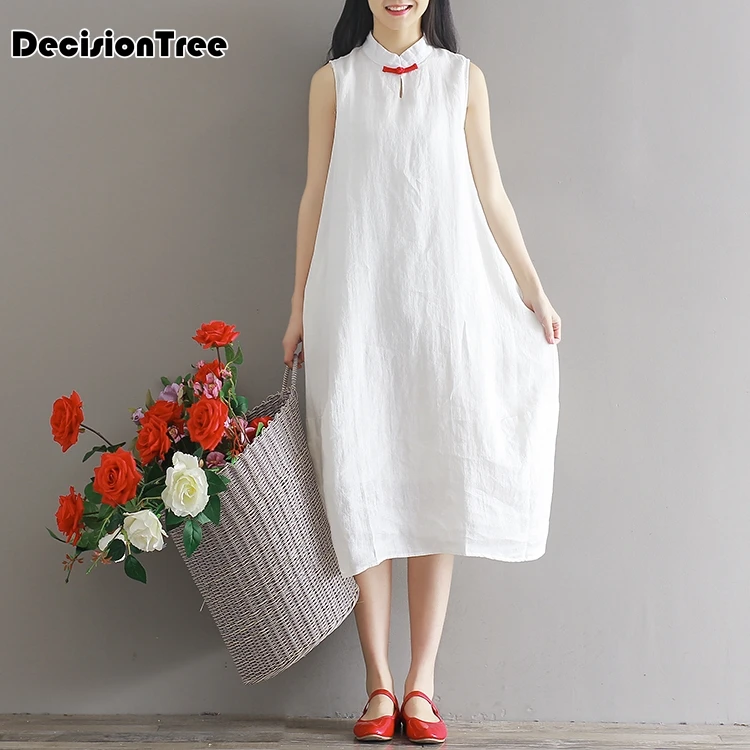 Китайское платье cheongsam qipao винтажное китайское женское хлопковое и льняное qipao без рукавов с воротником мандарин вечернее платье