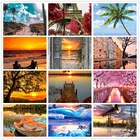 Набор для алмазной живописи 5D сделай сам, Набор для вышивки с полным заполнением, пейзаж, закат, морская мозаика, картина Стразы, домашний декор, подарок