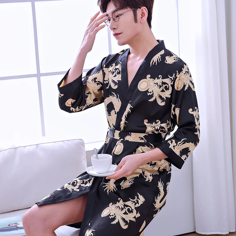 Оригинальная Мужская свободная одежда для сна из искусственного шелка с