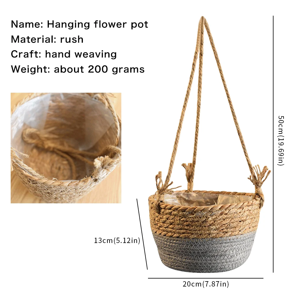 

Garden Home Indoor Plant Storage Basket Woven Hanging Planter Storage Pot Natural Handicraft Hanging Flower Pot