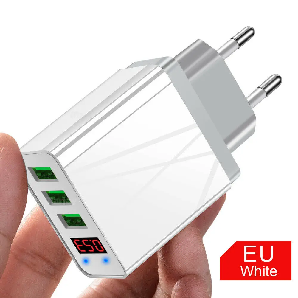 EU charger Безопасный светодиодный дисплей 3 порта USB зарядное устройство Быстрая зарядка 3.1A настенная Зарядка для iPhone huawei samsung EU US plug адаптер для мобильного телефона - Тип штекера: EU charger