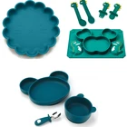 Детская силиконовая тарелка на присоске, мультяшный динозавр, корова, Лев, нескользящая тарелка для кормления детей