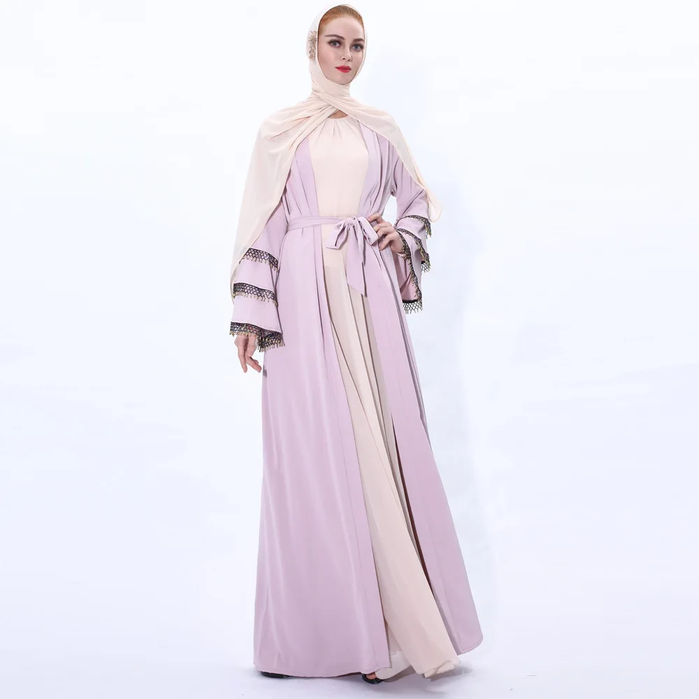 Muslim Dress Cardigan New Handmade Colorful Tube Beaded Muslim Fashion Women Dress Kimono Horn Sleeves Abaua Dubai Turkey Belt
