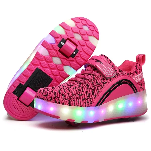 Розовый Светящиеся кроссовки с двумя колесами; Heelies; Светодиодный светильник; обувь для катания на роликах для детей; детская обувь с подсветкой; обувь для мальчиков и девочек; светильник унисекс - Цвет: Розовый