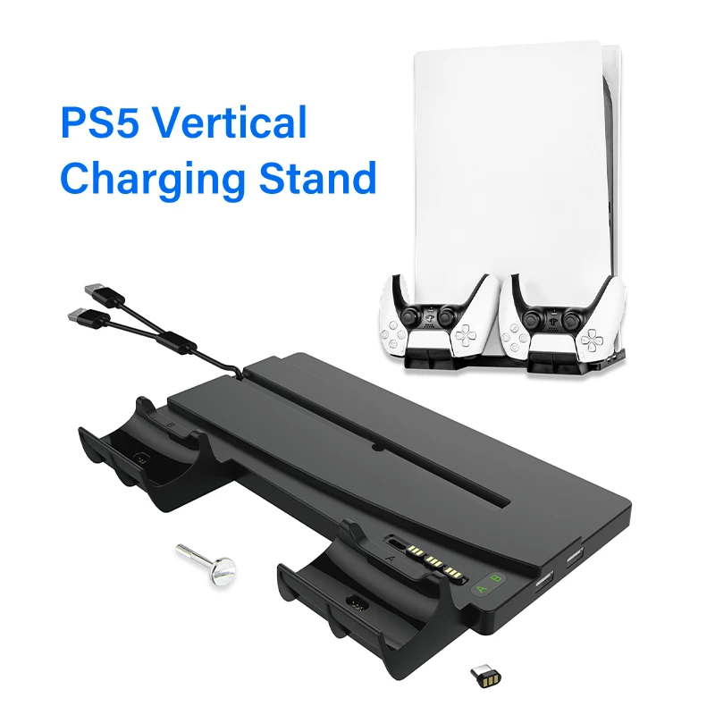 

OIVO Vertical Stand For Playstation 5/PS5 Digital Version Console Dual Controller Charging Station Dock With LED 4 Adapters