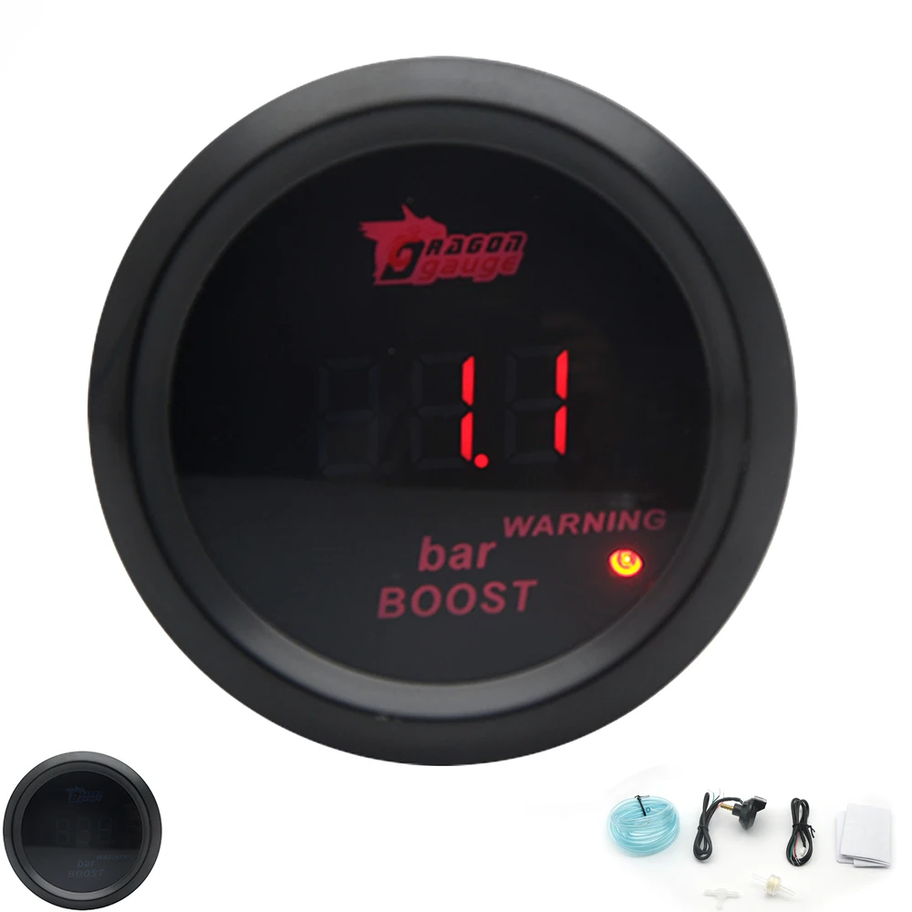 

DRAGON GAUGE BAR 52MM Boost Turbo Gauge Digital Red led Black Case