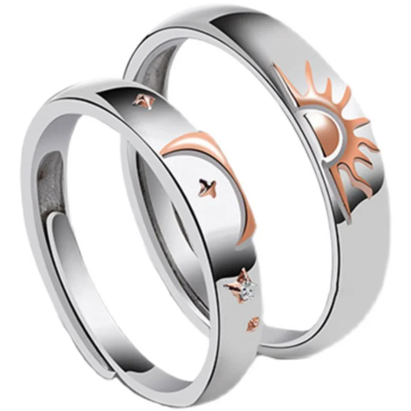 

New Adjustable Sun And Moon Couple Ring Simplicity Opening Rings For Women Men Engagement Ring Jewelry Best Gift