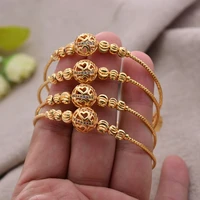 4pcslot ethiopian africa dubai gold color bangles for women girl round bride fine bracelet wedding jewelry middle east items