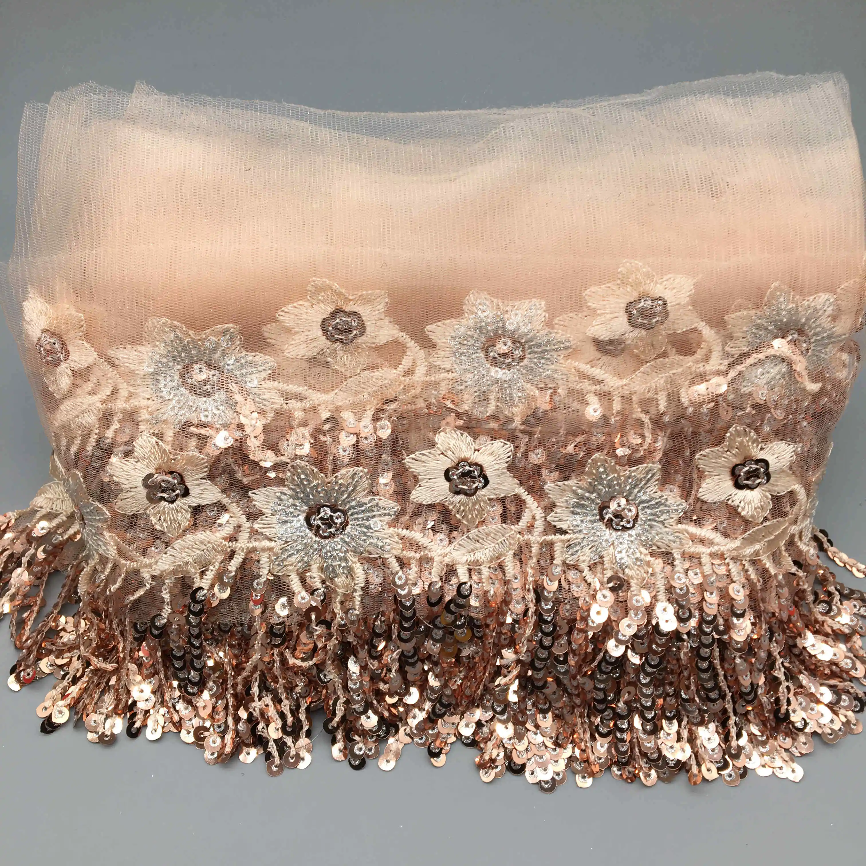 

2 yards/Lot Champagne Gold Sequin Lace Ribbon Sparkly Lace Trim Glitter Fabric for Bikini Clothes Dress Stage Party Wedding DIY