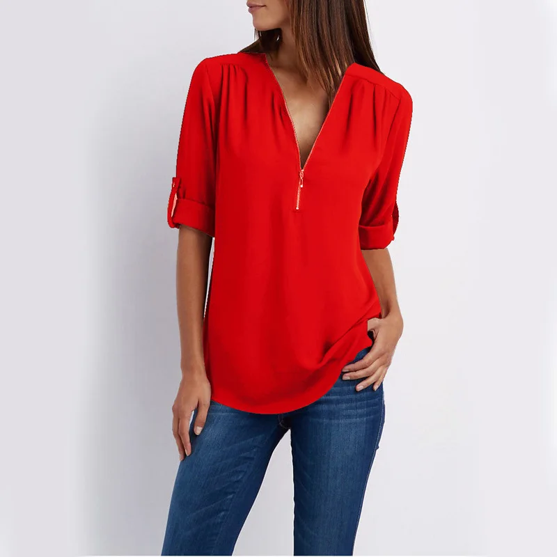 Женский топ на молнии 17 цветов лето обтягивающая шифоновая блузка Свободный Топ
