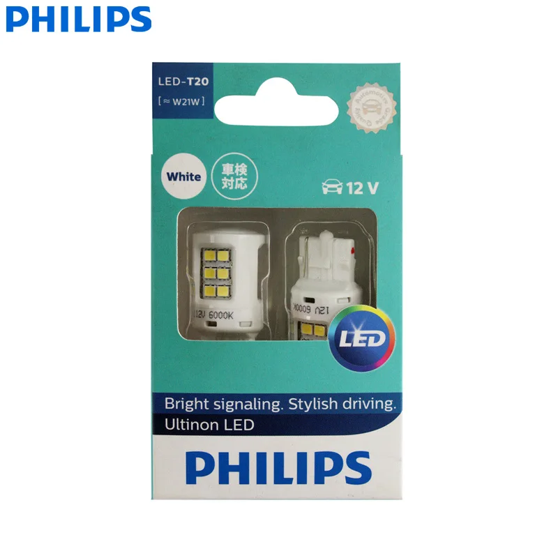 

Philips Ultinon LED T20 W21W 7440 6000K Cool White LED Car Signal Lamp Stop & Tail Light Reverse Bulb 11065ULWX2 (Twin Pack)