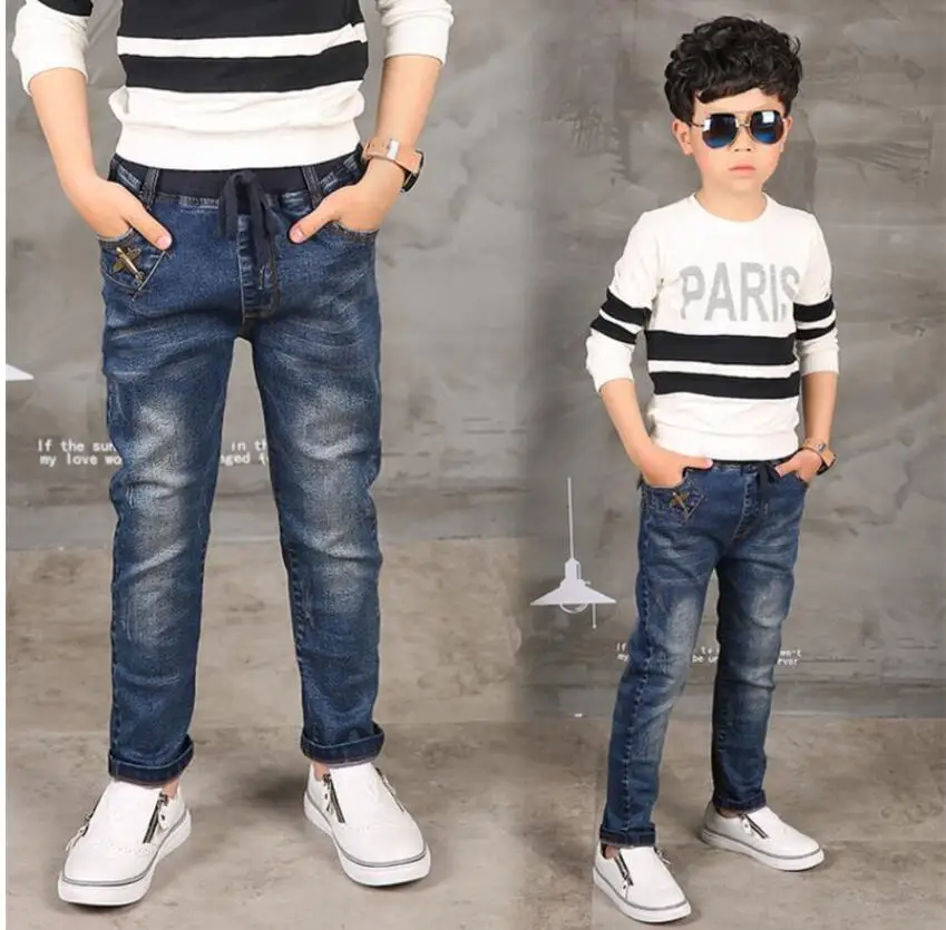 Детские теплые флисовые джинсовые штаны на осень и зиму для мальчиков от 2 до 12