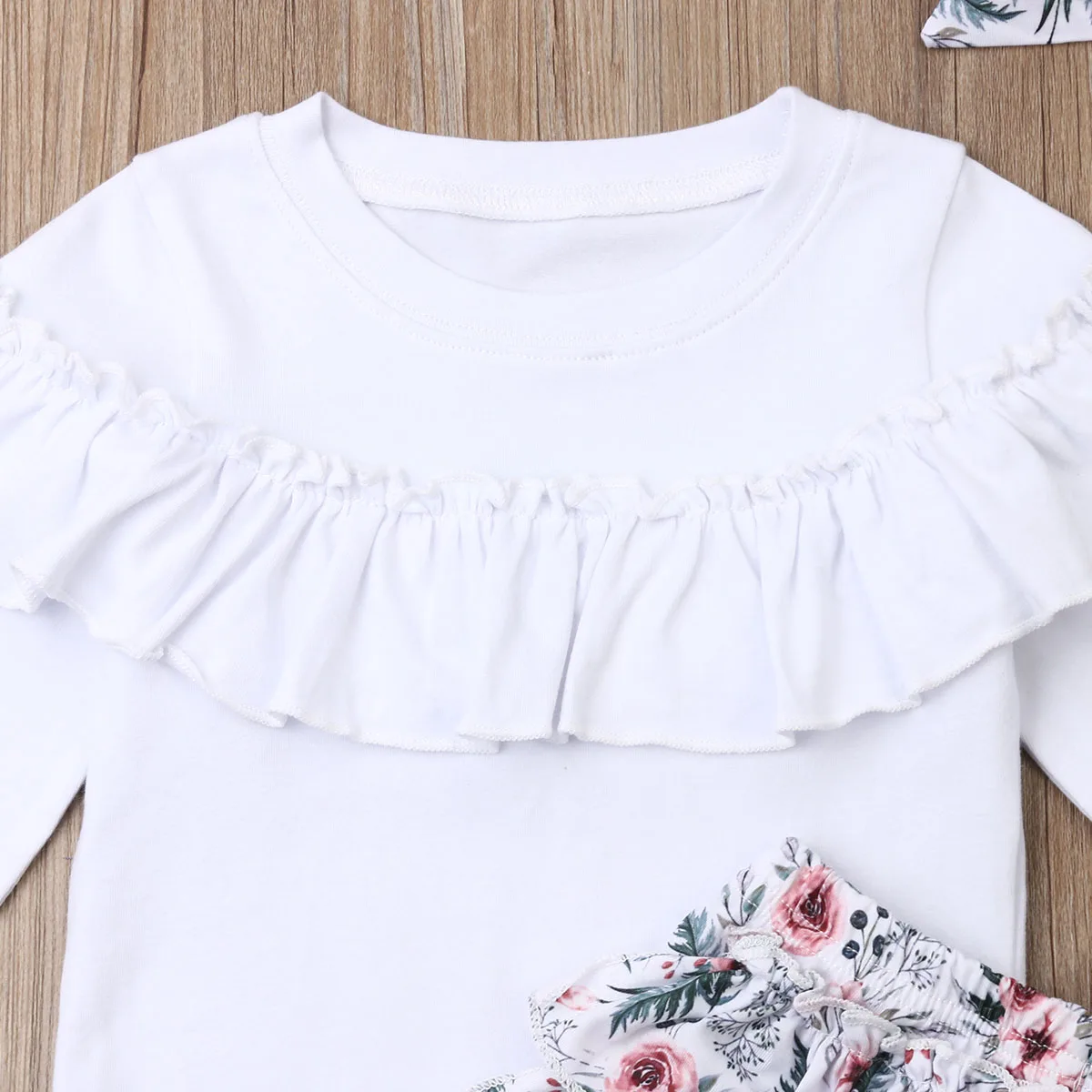 

Ma&Baby $50-25 0-5Y Spring Flower Toddler Child Kid Girls Clothes Set Ruffles White Tops Bow Pants Outfits