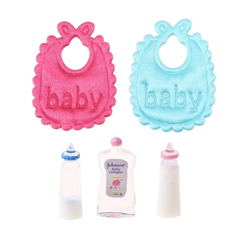 

J2FF New 1:12 Baby Bottles Shampoo Bib Set Doll House Miniature Nursery Accessory
