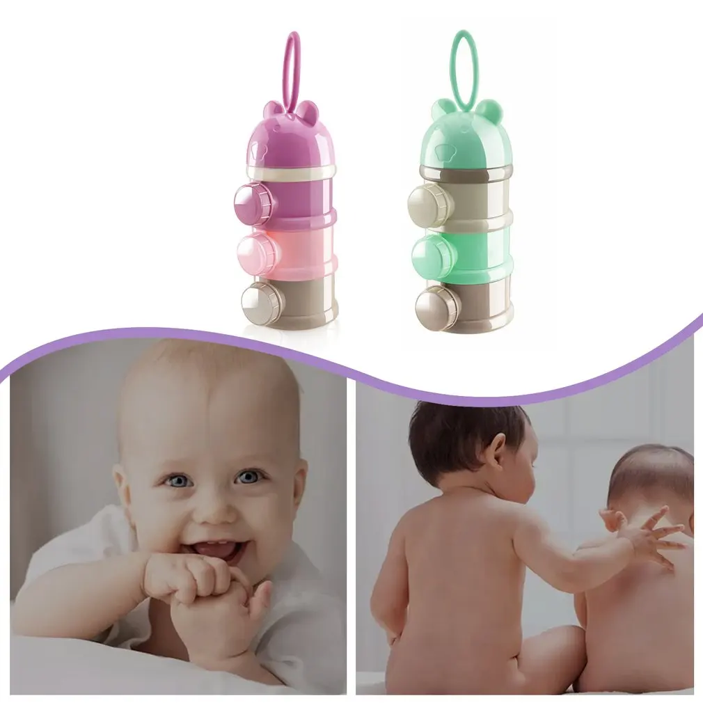 

3 layers Bear Style Portable Baby Food Storage Box Essential Cereal Cartoon Infant Milk Powder Box Toddle Snacks Container