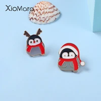 christmas hat penguin enamel pins red scarf antlers animal brooches accessories backpack lapel pin badge jewelry gift freinds