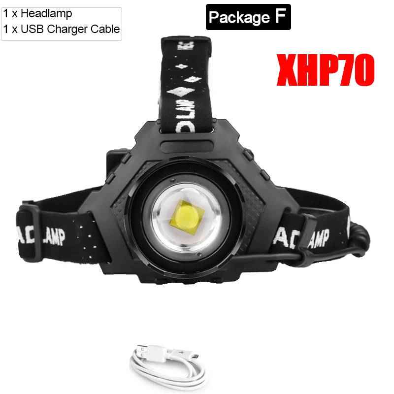 Package F 8000лм XHP70.2 USB Перезаряжаемый светодиодный налобный фонарь XHP70 супер яркий налобный фонарь XHP50 для охоты, велоспорта, рыбалки, использования 3x18650 - Испускаемый цвет: Package F