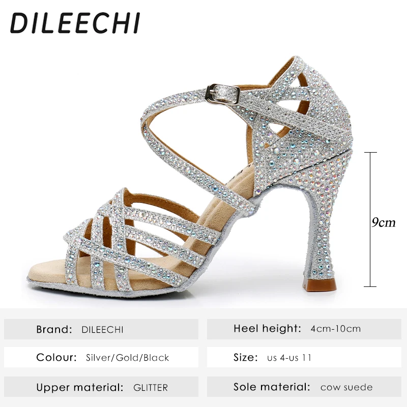 DILEECHI/серебристые золотые стразы обувь для латинских танцев женская бальных с