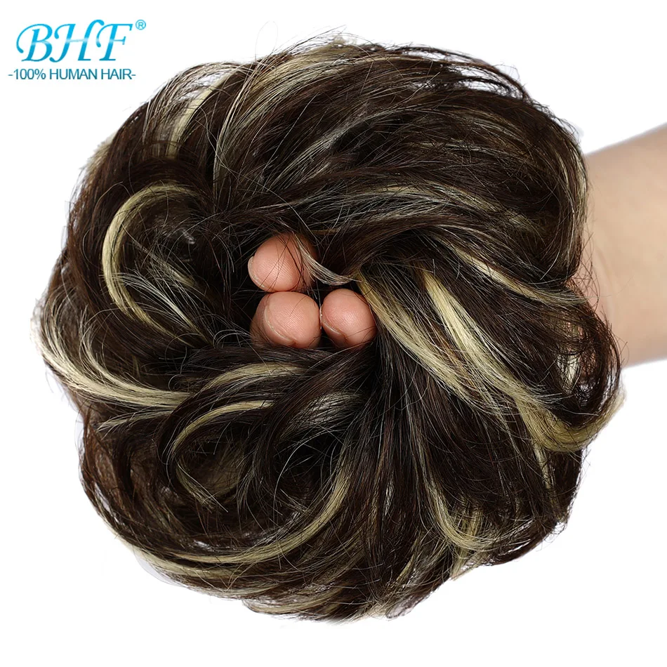 100% человеческие волосы BHF пучок пришитый один кудрявый шиньоны парик машина