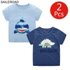 SAILEROADрубашки для мальчиков 2 предмета, топы для детей с рисунком акулы, динозавра и пайетками, 2 цвета оптовая продажа, рубашки для маленьких детей летняя рубашка