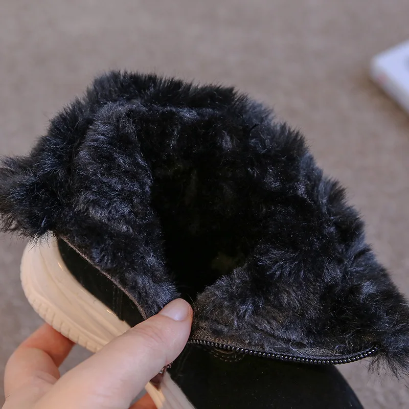 

COZULMA Warm Winter Plush Lining Children Girls Fashion Boots Kids Girls Suede Ankle Boots High Shoes Size 26-36